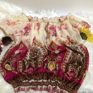 Sugar Tart Boho Sheer Paisley Peasant Blouse Sz S